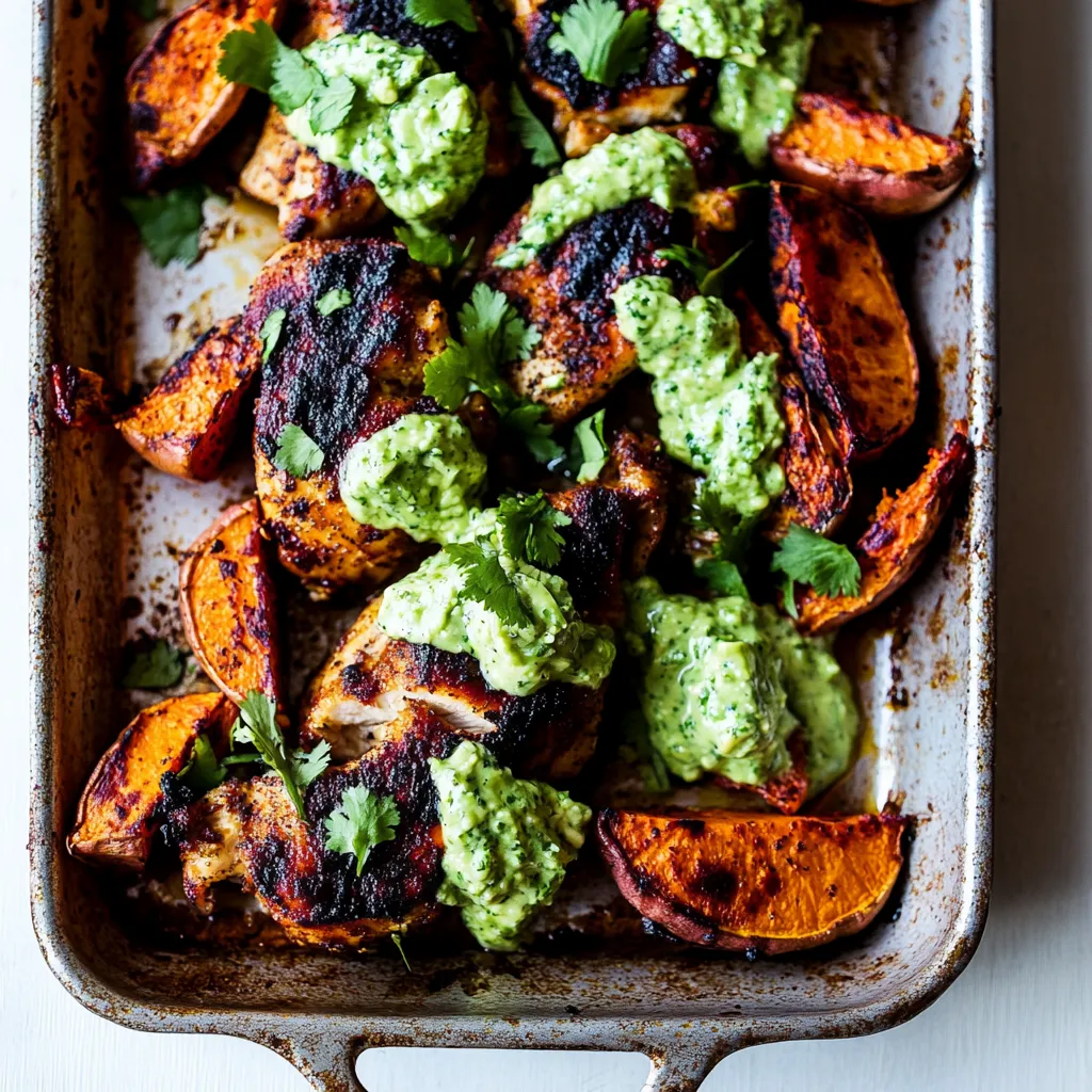 Sheet Pan Lemon Chicken with Sweet Potatoes and Avocado Goddess Sauce