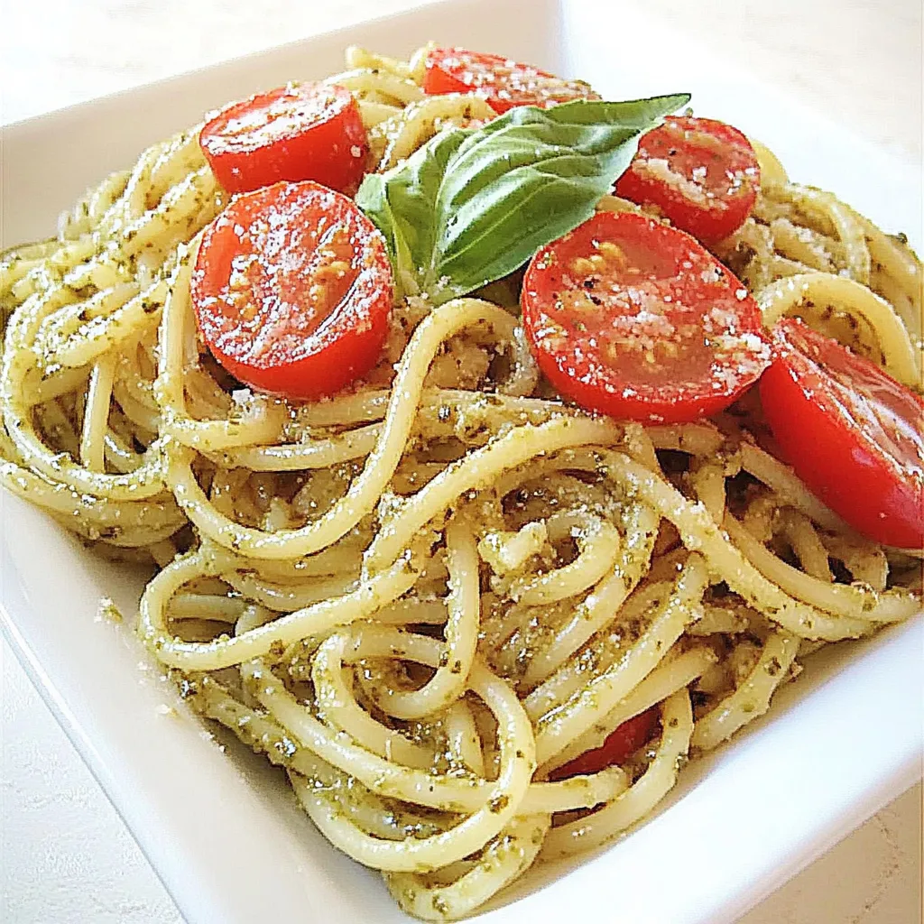 Spaghetti with Garlic Scape Pesto and Tomatoes
