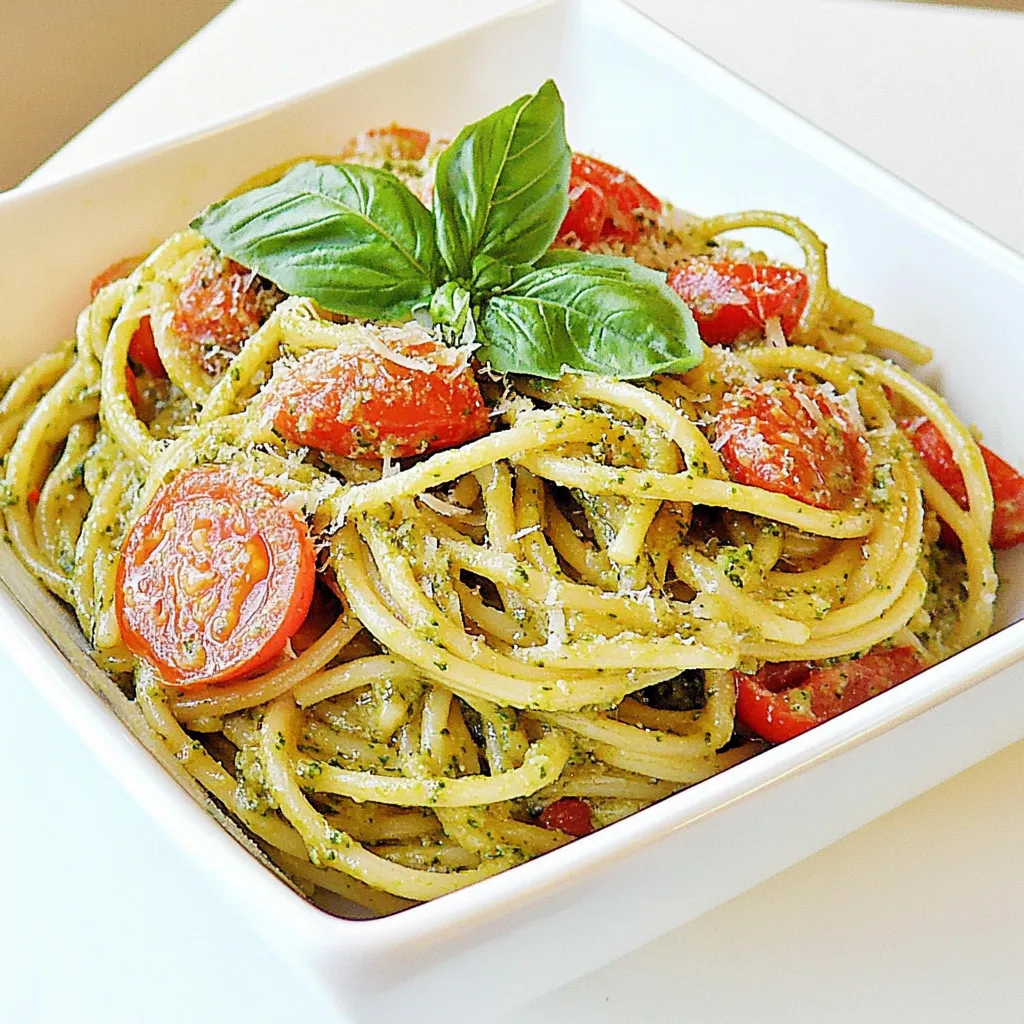 Spaghetti with Garlic Scape Pesto and Tomatoes