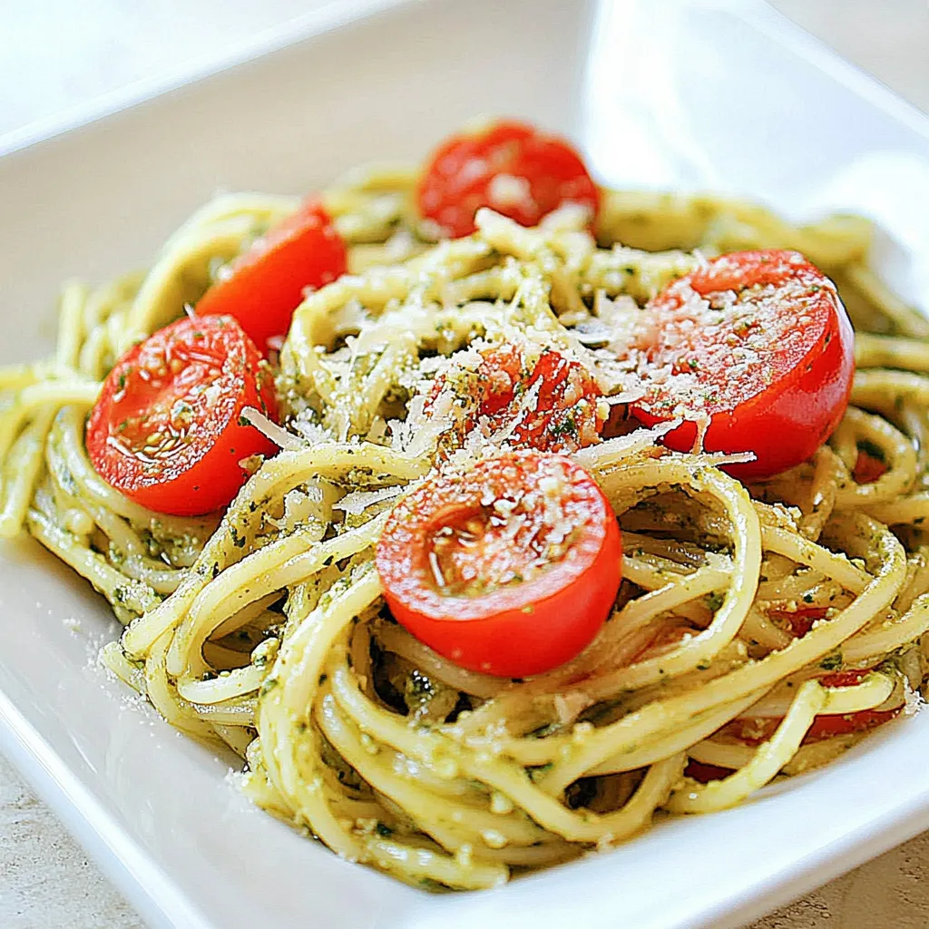 Spaghetti with Garlic Scape Pesto and Tomatoes