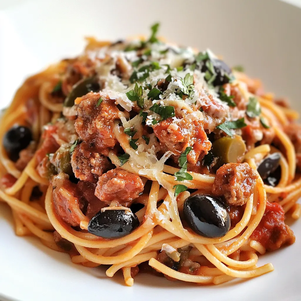 Spaghetti with Italian Sausage and Olives