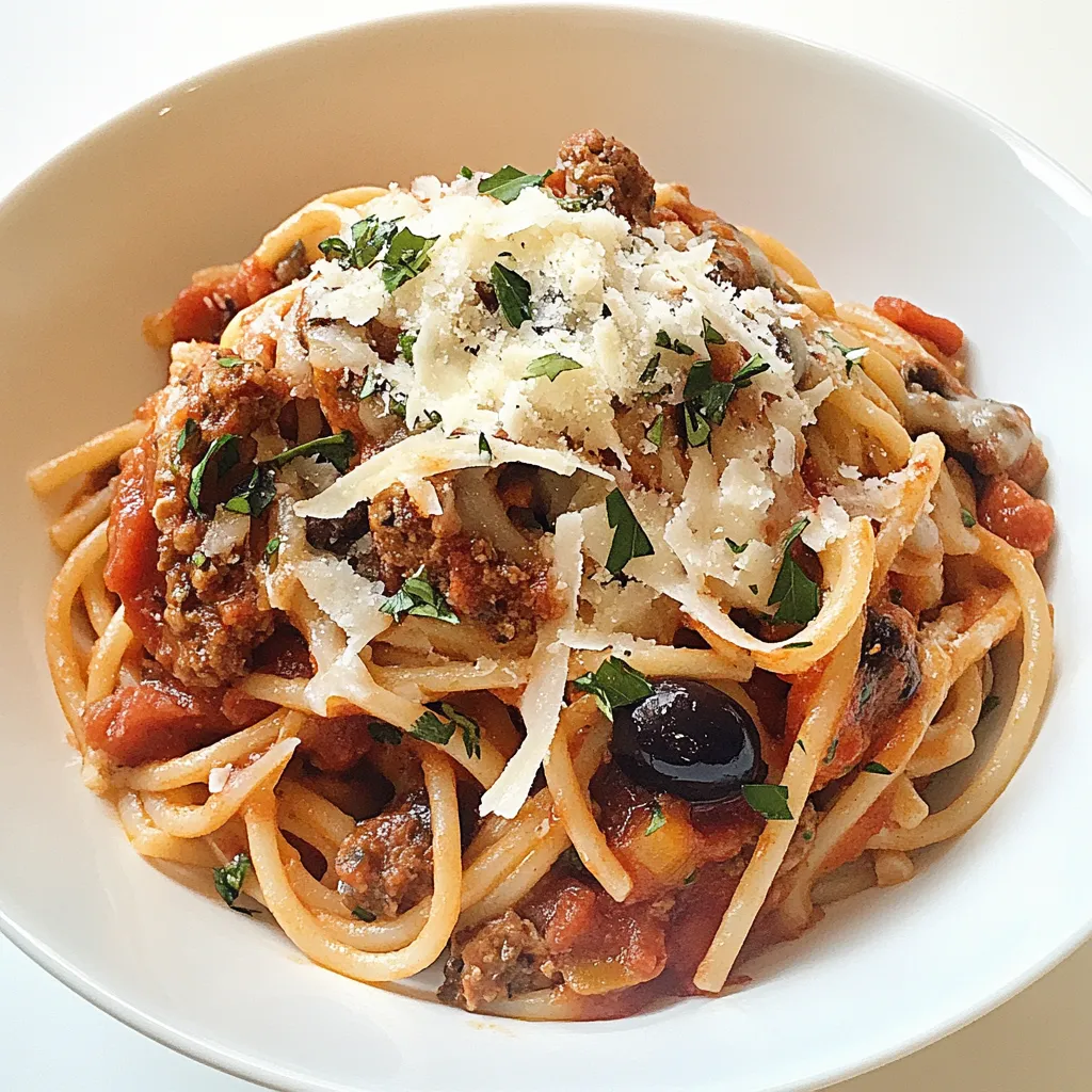 Spaghetti with Italian Sausage and Olives